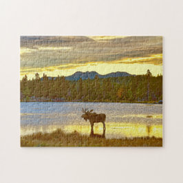 Bull Moose op het meer van Sprague, Colorado, bij Legpuzzel