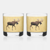 Bull Moose op oud papier Whisky Glas (Voorkant)