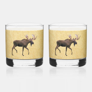 Bull Moose op oud papier Whisky Glas