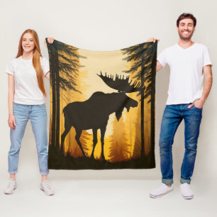 Bull Moose Silhouet Misty Misty Forest Dawn Fleece Deken