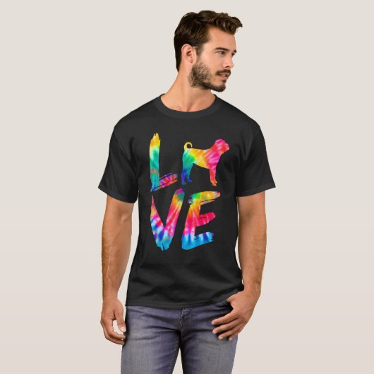Bull Pei Tie Dye Liefde Hond Mam Pa T-shirt (Voorkant volledig)