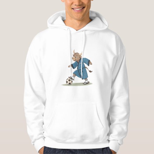 Bull playing soccer in karate kimono hoodie (Voorkant)