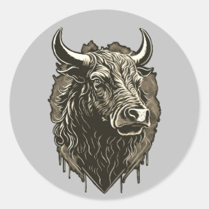 Bull Portrait Briefkaart Ronde Sticker