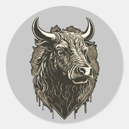 Bull Portrait Briefkaart Ronde Sticker (Voorkant)