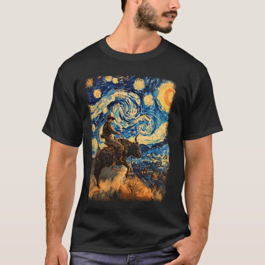 Bull Rider Bull Riding Cowboy Sterrennacht Paintin T-shirt (Voorkant)