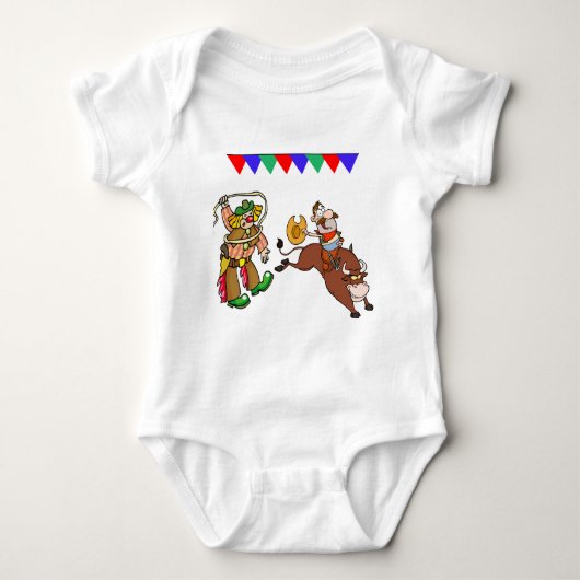 Bull Rider en Rodeo Clown Cartoon Romper (Voorkant)
