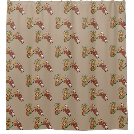 Bull Rider en Rodeo Clown Cartoon Shower Curtain Douchegordijn (Voorkant)