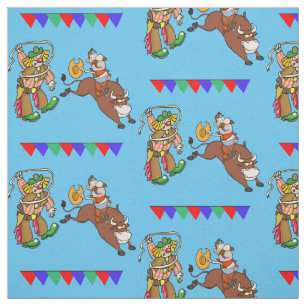 Bull Rider en Rodeo Clown with Flags Stof