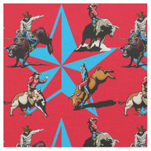 Bull Riding Cowboys Rodeo Western Fabric Stof