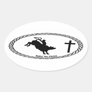 Bull Riding Cross Euro Style Ovale Sticker