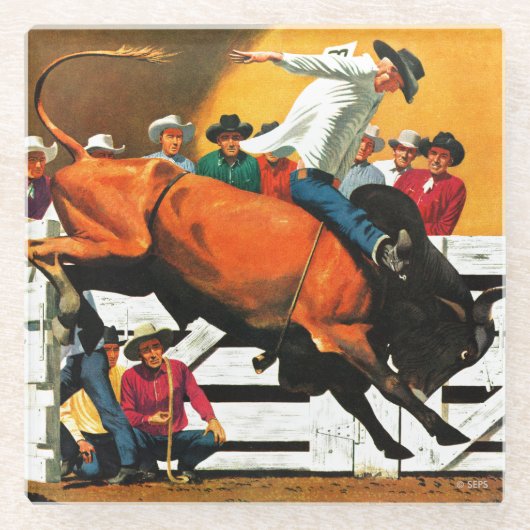 Bull Riding door Fred Ludekens Glazen Onderzetter (Voorkant)