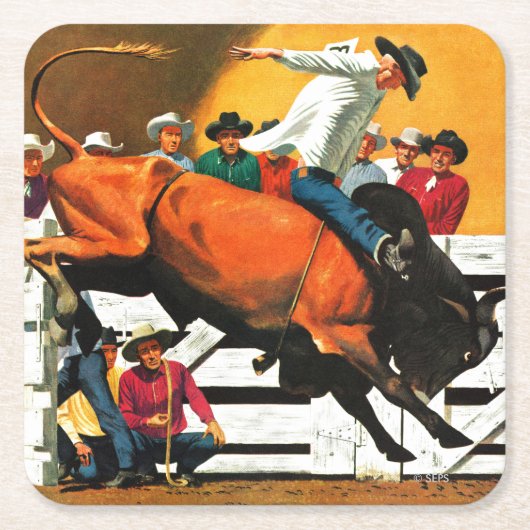 Bull Riding door Fred Ludekens Kartonnen Onderzetters (Voorkant)