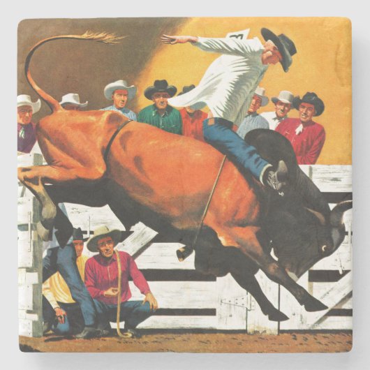 Bull Riding door Fred Ludekens Stenen Onderzetter (Voorkant)