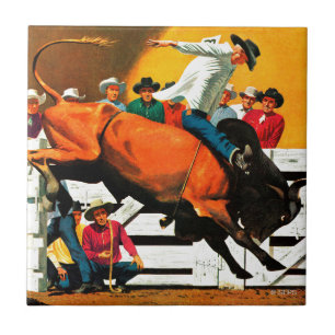 Bull Riding door Fred Ludekens Tegeltje