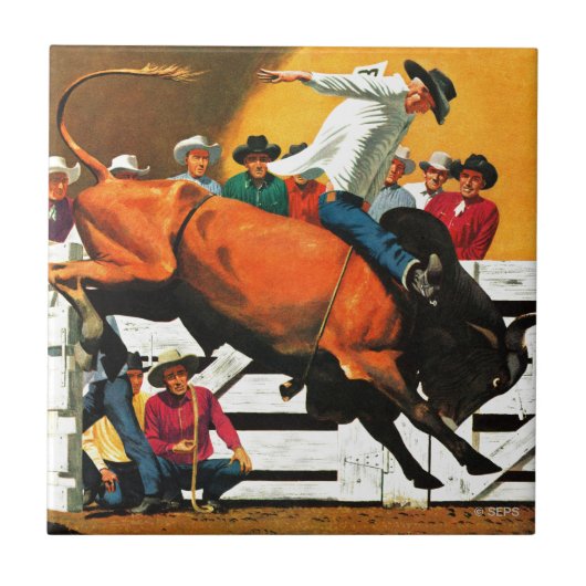Bull Riding door Fred Ludekens Tegeltje (Voorkant)