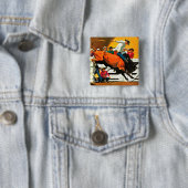 Bull Riding door Fred Ludekens Vierkante Button 5,1 Cm (In situ)