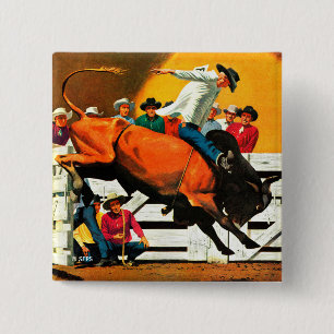 Bull Riding door Fred Ludekens Vierkante Button 5,1 Cm