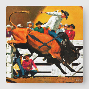 Bull Riding door Fred Ludekens Vierkante Klok