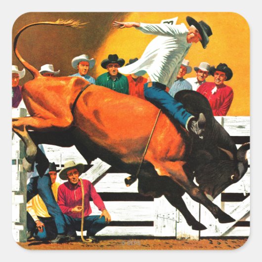 Bull Riding door Fred Ludekens Vierkante Sticker (Voorkant)