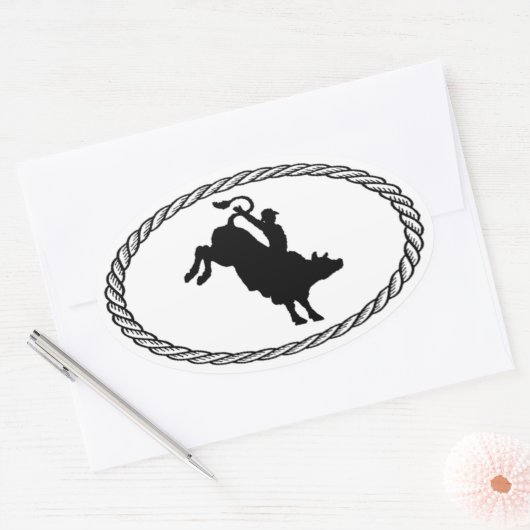 Bull Riding Euro Style Ovale Sticker (Envelop)