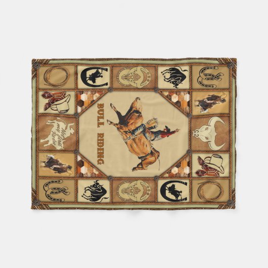 Bull Riding Fleece Deken (Voorkant (Horizontaal))