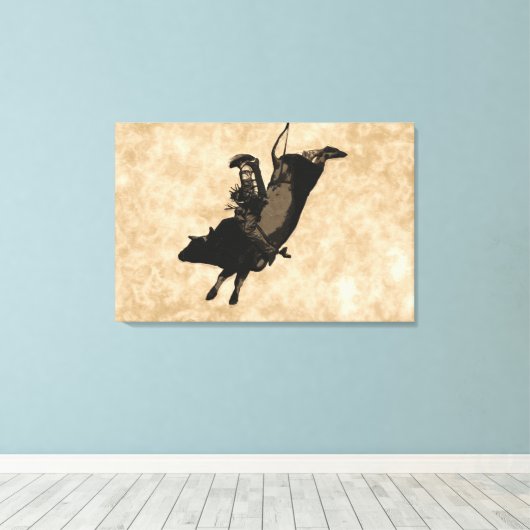 Bull Riding Hero- Rodeo Event Canvas Afdruk (Insitu (Houten vloer))