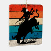 Bull Riding Rodeo Bull Riders Westerne Ranch Retro Keramisch Ornament (Rechts)