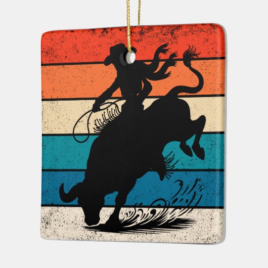 Bull Riding Rodeo Bull Riders Westerne Ranch Retro Keramisch Ornament (Links)