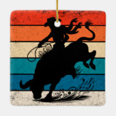 Bull Riding Rodeo Bull Riders Westerne Ranch Retro Keramisch Ornament (Achterkant)