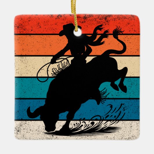Bull Riding Rodeo Bull Riders Westerne Ranch Retro Keramisch Ornament (Voorkant)