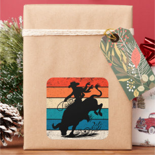 Bull Riding Rodeo Bull Riders Westerne Ranch Retro Vierkante Sticker