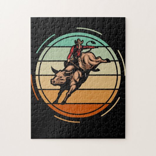 Bull Riding Rodeo Rider Cowboy Westerne Vintage Legpuzzel (Verticaal)