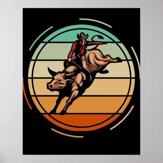Bull Riding Rodeo Rider Cowboy Westerne Vintage Poster (Voorkant)