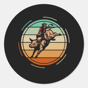 Bull Riding Rodeo Rider Cowboy Westerne Vintage Ronde Sticker