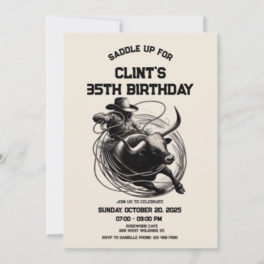 Bull Riding Rodeo Uitnodiging, Cowboy verjaardag Kaart (Voorkant)
