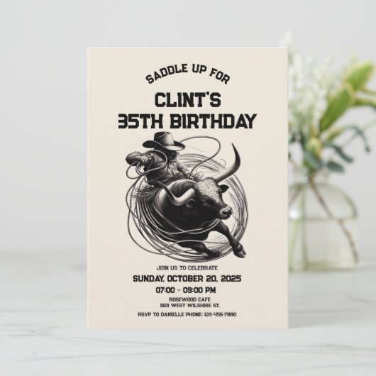 Bull Riding Rodeo Uitnodiging, Cowboy verjaardag Kaart (Staand voorkant)