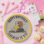 Bull rijden bulldozer verjaardag gepersonaliseerd papieren bordje (Feest)