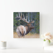 Bull Rocky Mountain Elk Vierkante Klok (Huis)