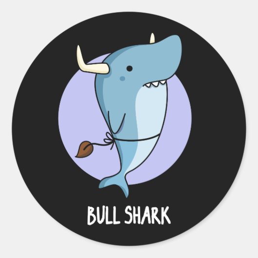 Bull Shark Funny Animal Shark Pun Dark BG Ronde Sticker (Voorkant)