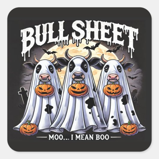 Bull Sheet Grappige stieren Halloween Vierkante Sticker (Voorkant)