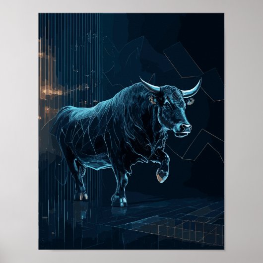 Bull Silhouette Stock Market Gift Kantoor Wall Dec Poster (Voorkant)