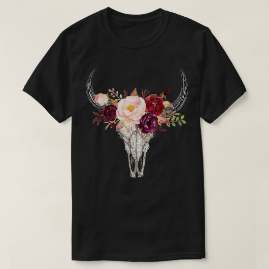 Bull Skull-bloemen schattig T-shirt (Design voorkant)
