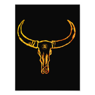 Bull Skull Blossom Foto Afdruk