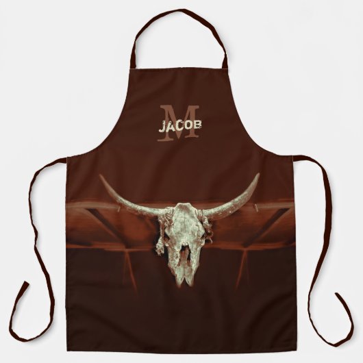 Bull Skull Brown Country Monogram Rustisch Western Schort (Voorkant)
