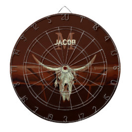 Bull Skull Brown Land Rustisch Western Monogram Dartbord