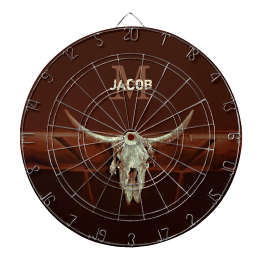 Bull Skull Brown Land Rustisch Western Monogram Dartbord (Voorkant)