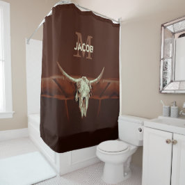 Bull Skull Brown Monogram Land Rustisch Western Douchegordijn