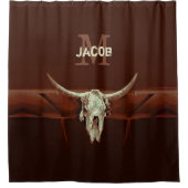Bull Skull Brown Monogram Land Rustisch Western Douchegordijn (Voorkant)