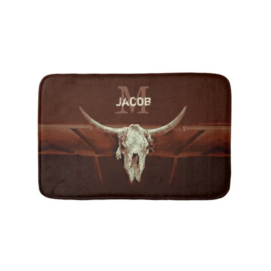 Bull Skull Brown Monogram Western Land Rustisch Badmat (Voorkant)