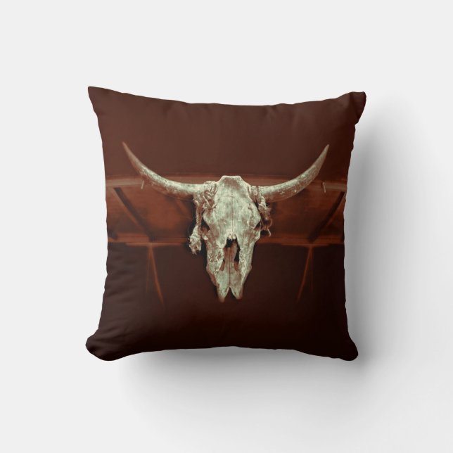 Bull Skull Brown Rustic Land Western Boerderij Kussen (Voorkant)